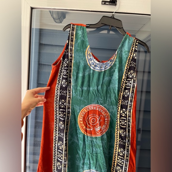 Vntg TEO’S Indonesia Long Colorful Print Dress w Slits XL - Picture 7 of 9